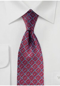 Zijden stropdas rood geometrisch patroon