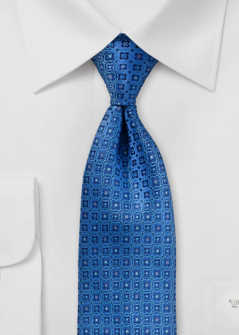 Stropdas bloemornamenten ultramarijn blauw