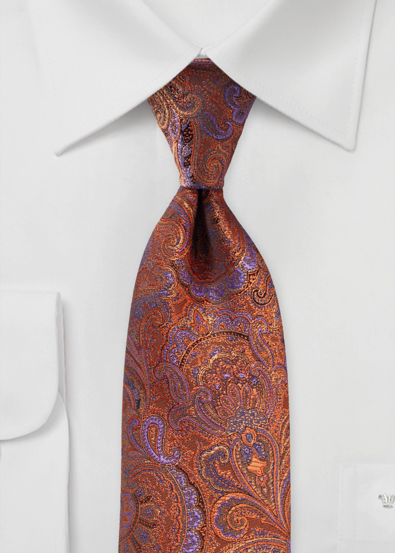 Stropdas speels paisley oranje paars