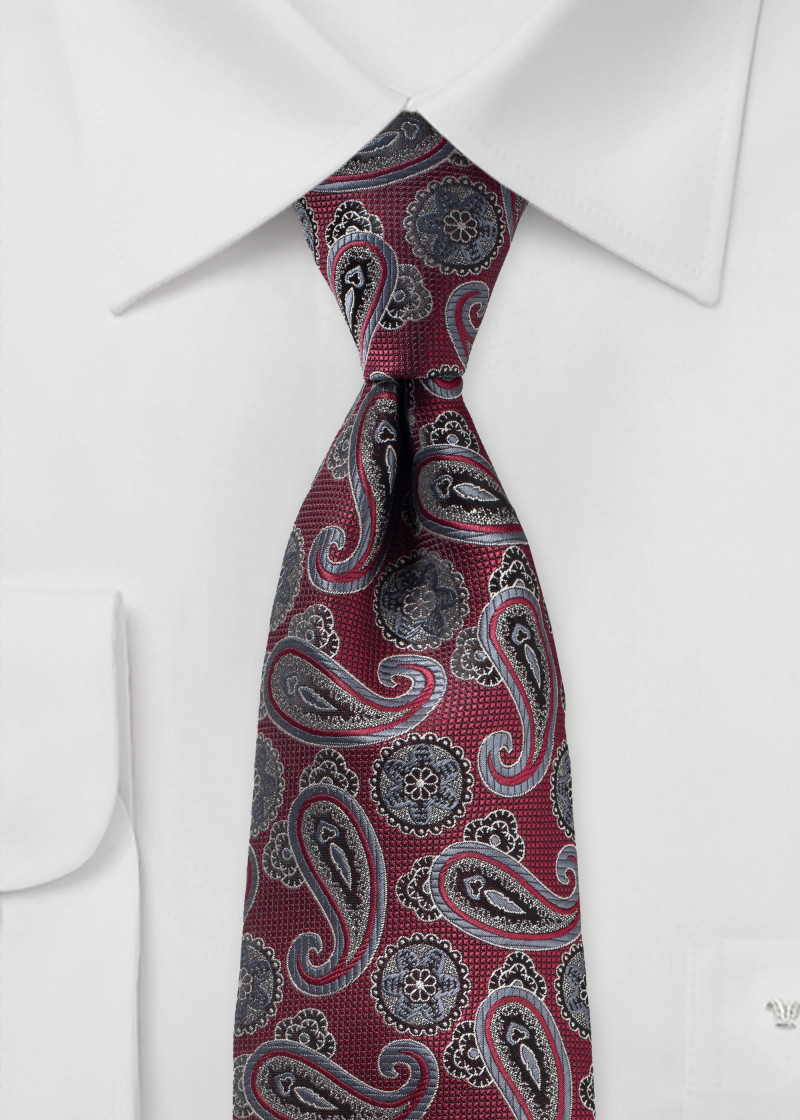 Stropdas speels paisley patroon bordeaux rood