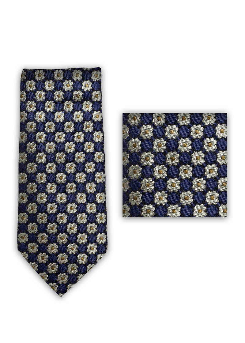 Herenstrik marineblauw met bloemen