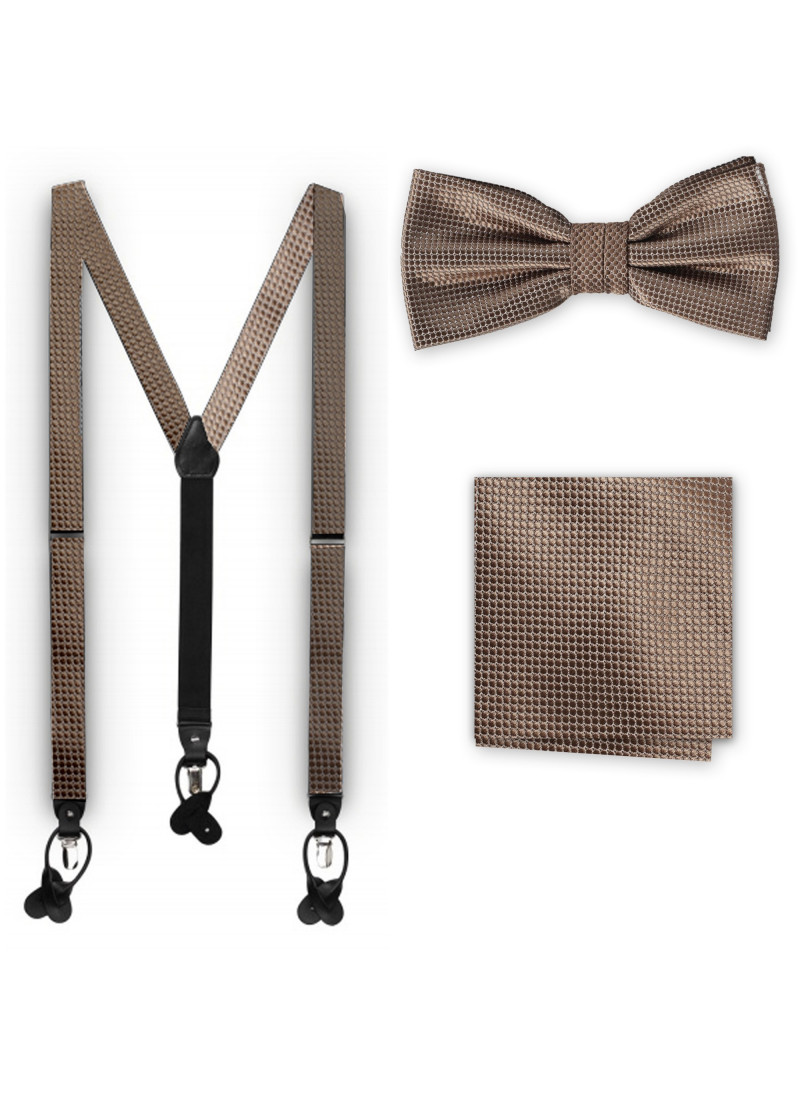 Combinatie bretels heren strik sjaal chocolade