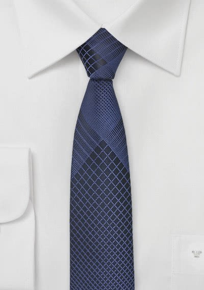Krawatte schmal geformt Gitter-Struktur blau Krawatte schmal geformt Gitter-Struktur blau