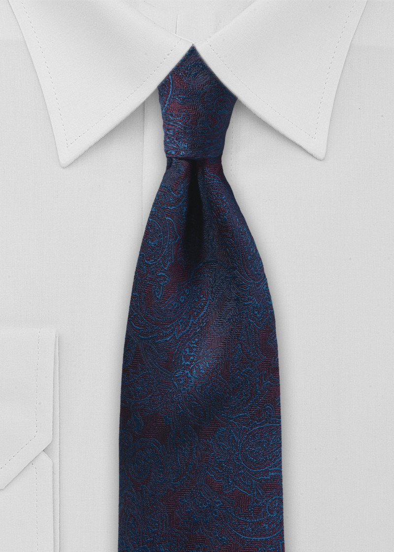 Stropdas - Bordeaux paisley met blauwe glans