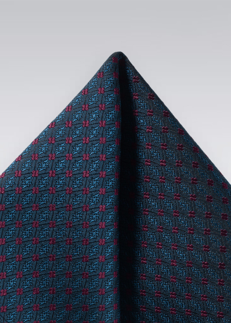Zakdoek zijde donkerblauw rood stippenpatroon -
