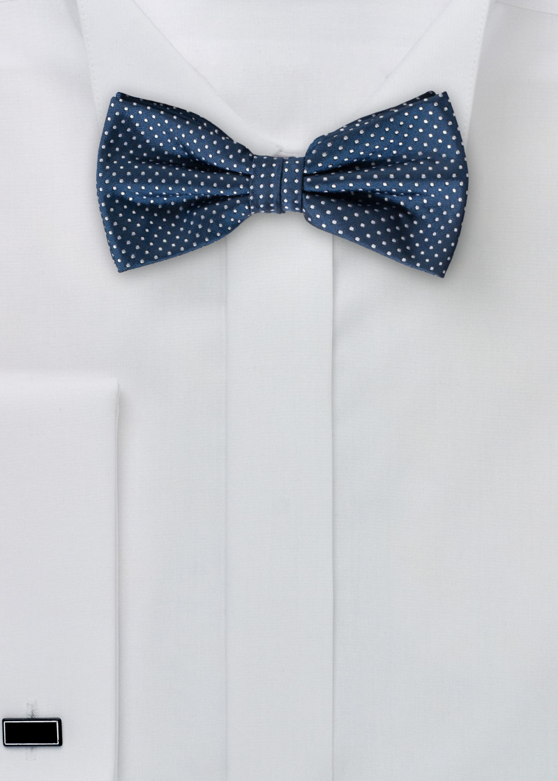 Strik donkerblauw wit polka dots