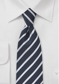 Heren stropdas gestreept donkerblauw wit
