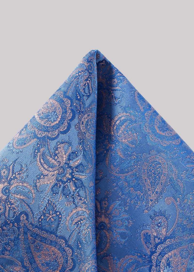 Zakdoek in glanzend blauw met roze paisley