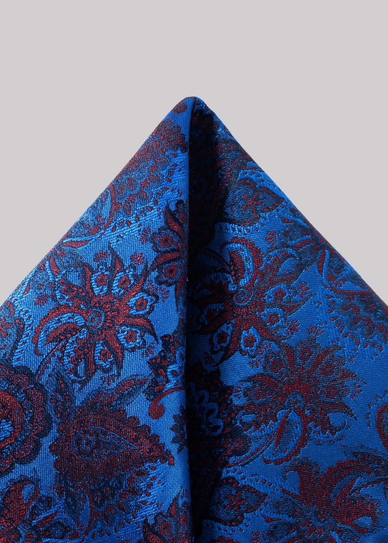 Zakdoek in glanzend blauw met een vet rood
