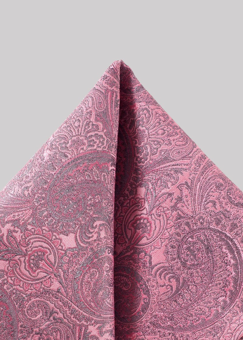 Zakdoek in lichtroze met zilvergrijze paisley
