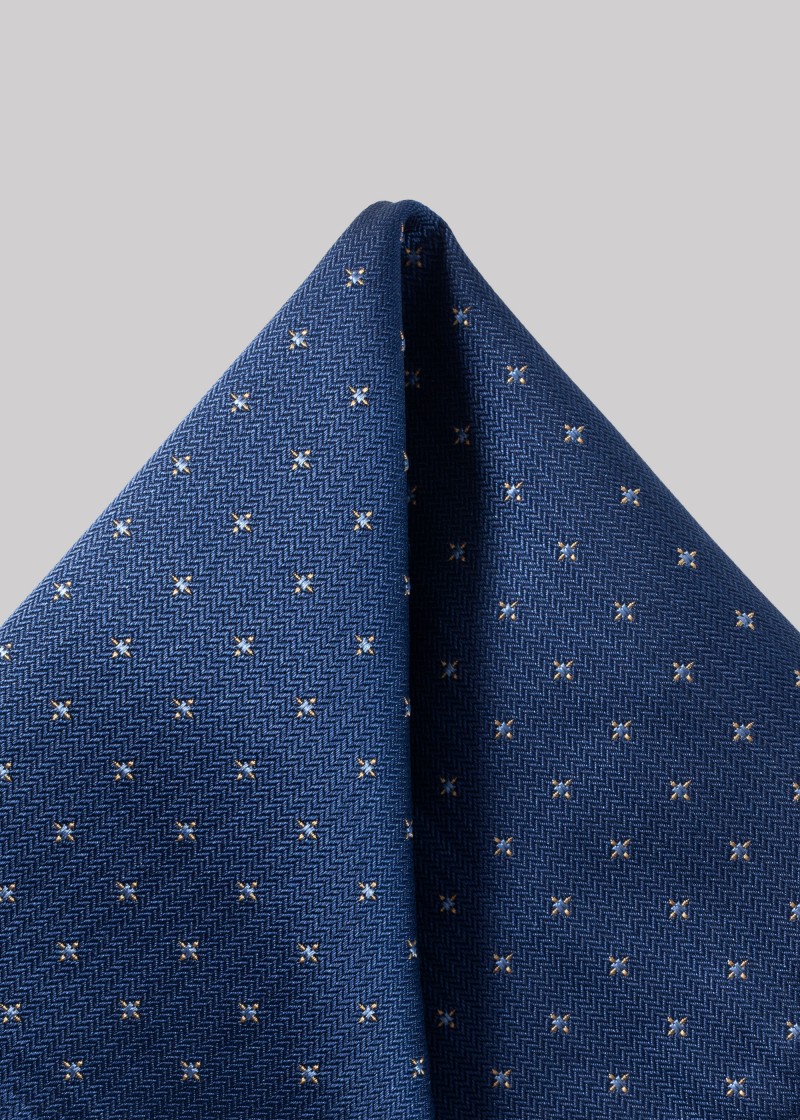 Donkerblauwe pochette met patroon en fijne textuur