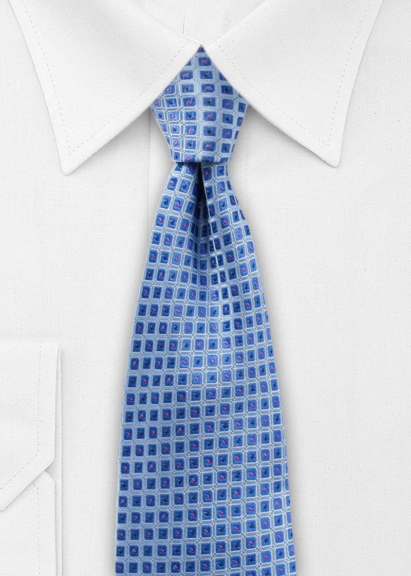 Geruite stropdas in blauw met roze en zwarte