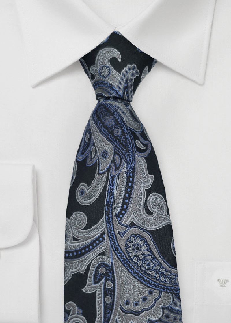 Stropdas paisley motief marine blauw