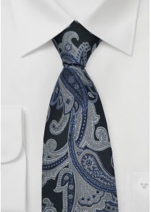 Stropdas paisley motief marine blauw