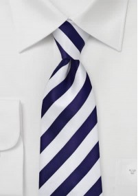 XXL stropdas gestreept donkerblauw wit