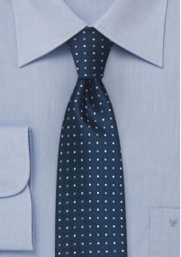 Smalle zijden stropdas blauw gestipt
