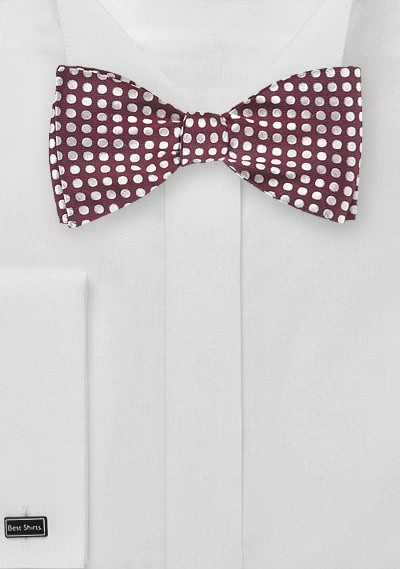 Bindefliege Retro-Stil dunkelrot perlweiß Bindefliege Retro-Stil dunkelrot perlweiß