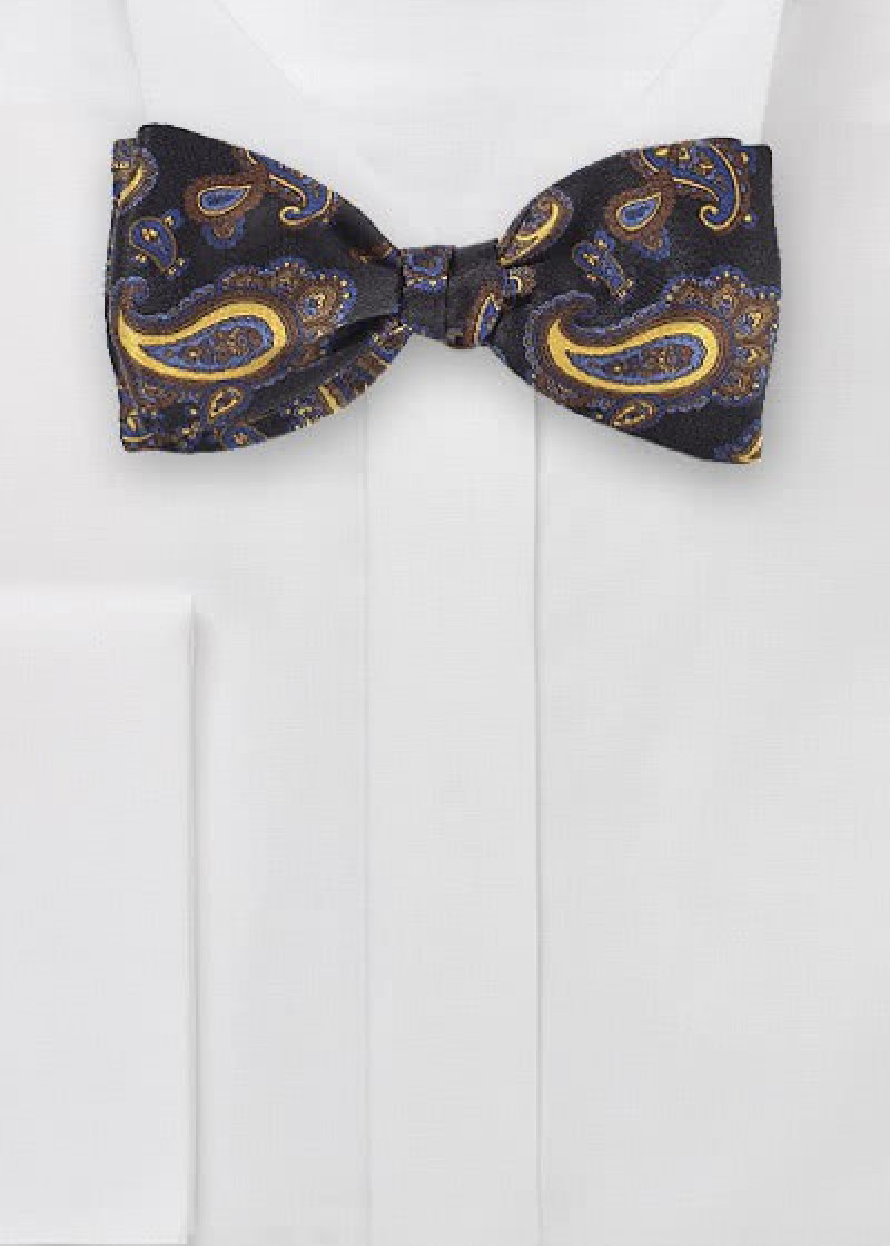 Zelfbinder Strikje Asfalt Zwart Paisley Motief