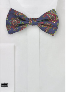 Vlinderstrik donkerblauw Paisley motief