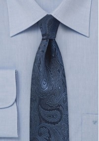 Smalle Paisley stropdas donkerblauw