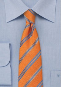 Smalle stropdas gestreept oranje duivenblauw