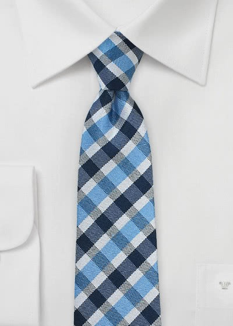 Geruite business stropdas marineblauw en
