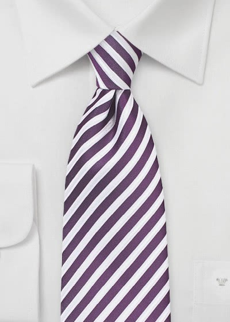 Business stropdas purper en sneeuwwit gestreept