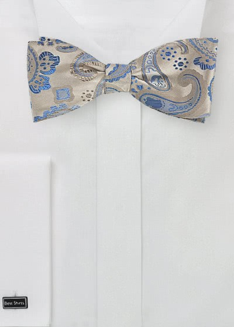 Vlinderstrik Paisley motief ecru om zelf te binden