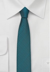 Smalle blauw/groene stropdas met geruit...