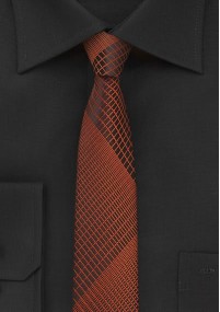 Smalle stropdas lineair motief bruin/rood