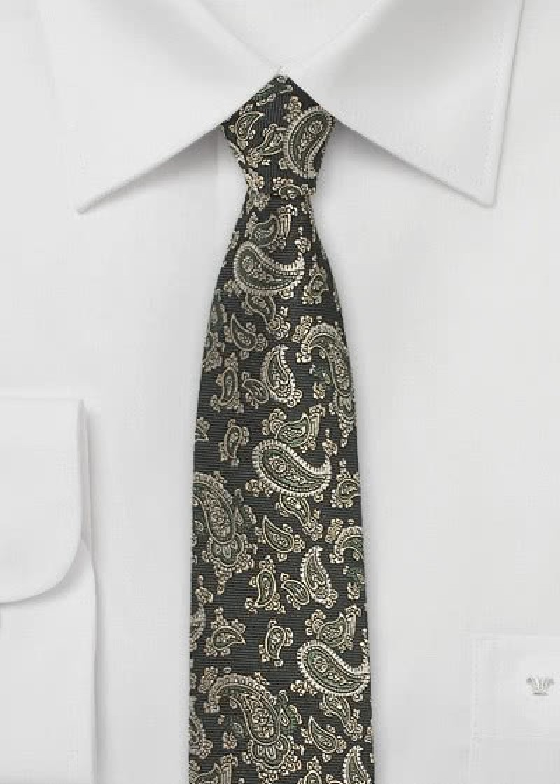 Stropdas Paisley motief zwart beige