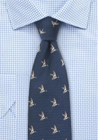 Wollen stropdas marineblauw met patrijzen