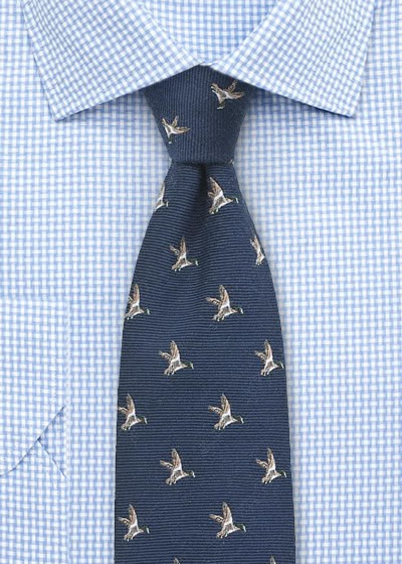 Wollen stropdas marineblauw met patrijzen