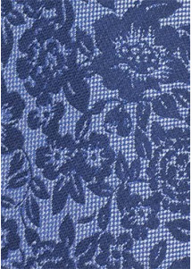 Kravatte schmal geformt blumig stahlblau Leinen / Seide