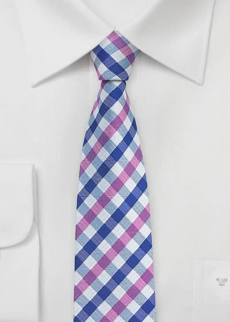 Stropdas rose koninklijk blauw geruit