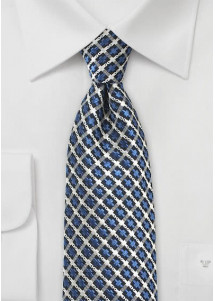 Stropdas rasterpatroon blauw en wit