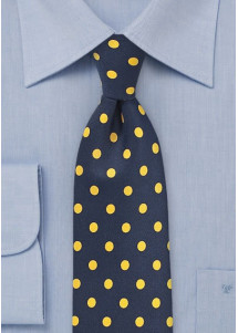 Stropdas grote punten marineblauw goudgeel