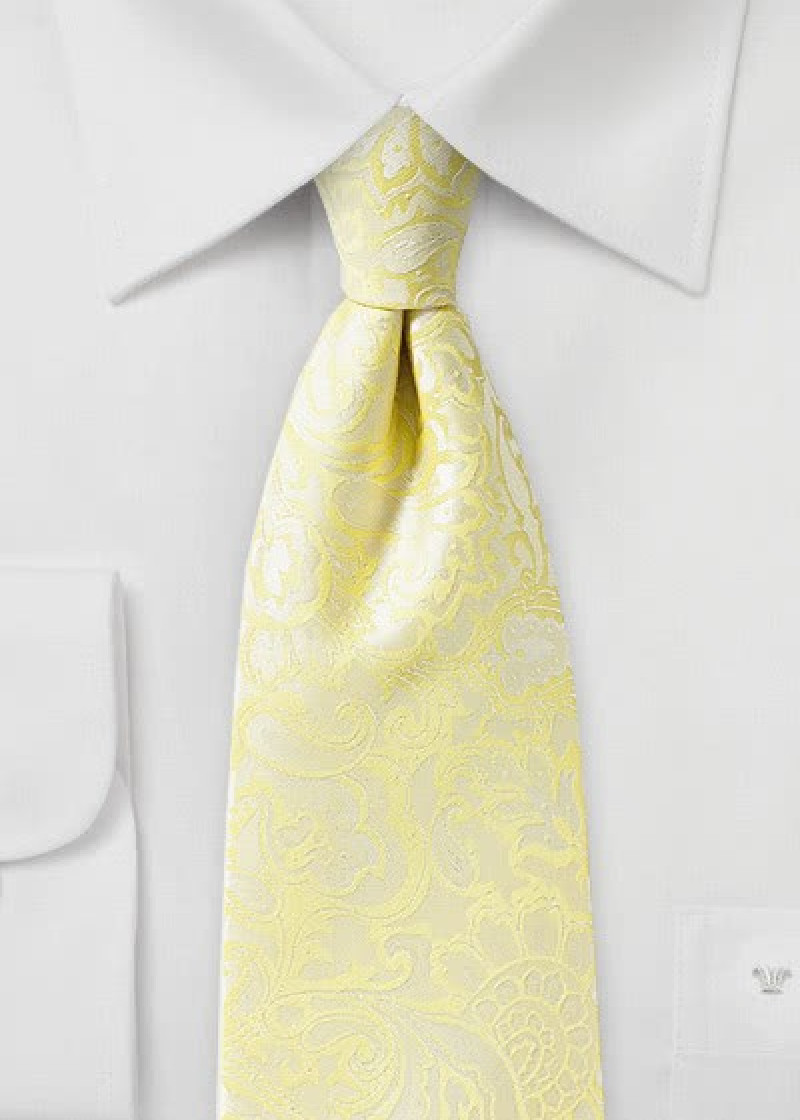 Stijlvolle stropdas in Paisley-stijl pastelgeel