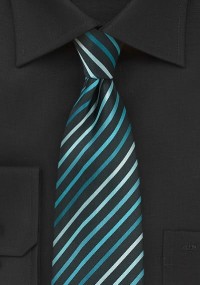 Clip-stropdas strepenpatroon zwart turquoise