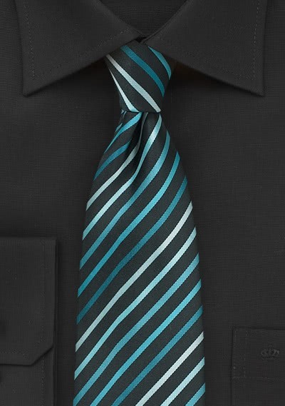 Clip-stropdas strepenpatroon zwart turquoise