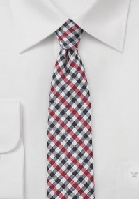 Tie Vichy check donkerblauw rood oud wit