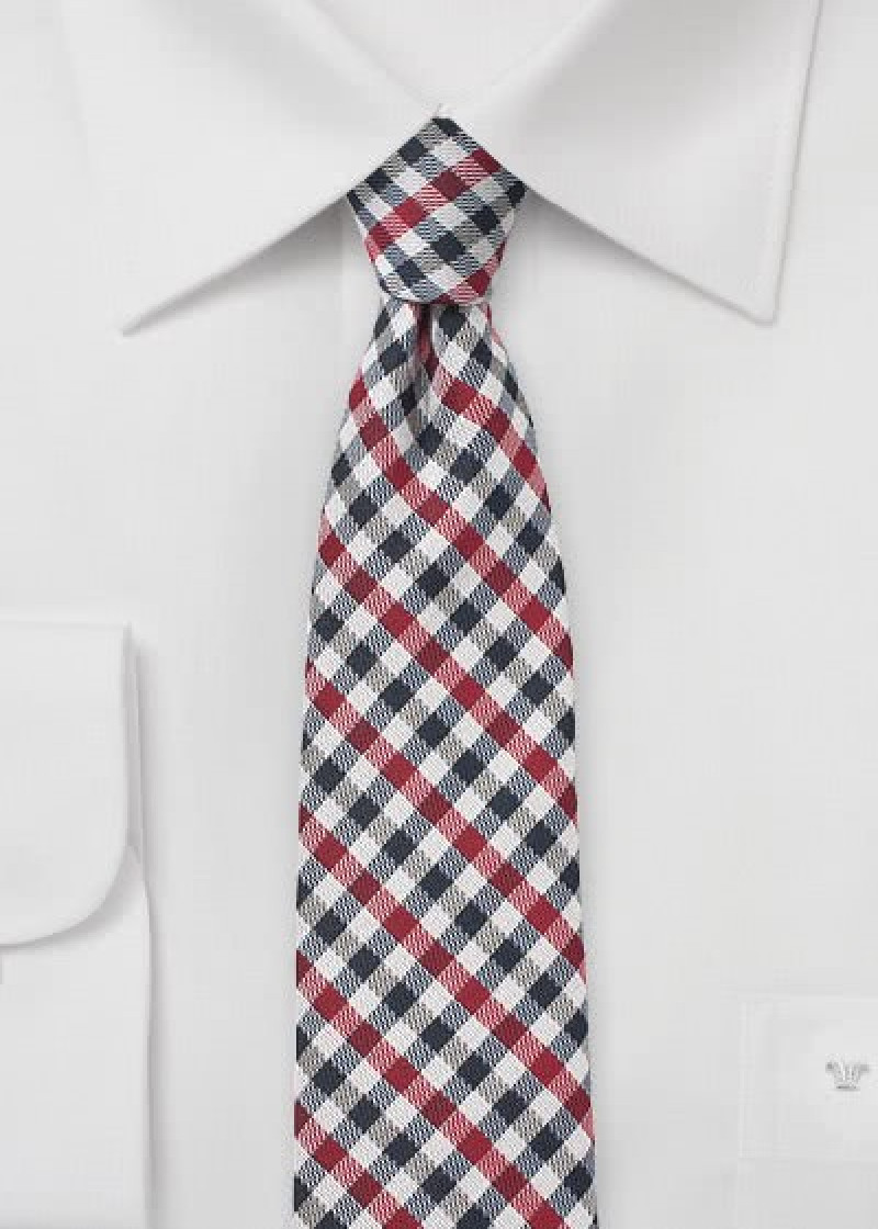 Tie Vichy check donkerblauw rood oud wit