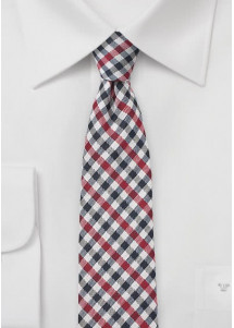 Tie Vichy check donkerblauw rood oud wit