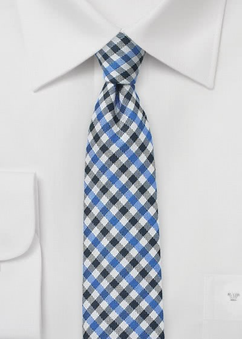 Heren stropdas Vichy check hemelsblauw donkerblauw