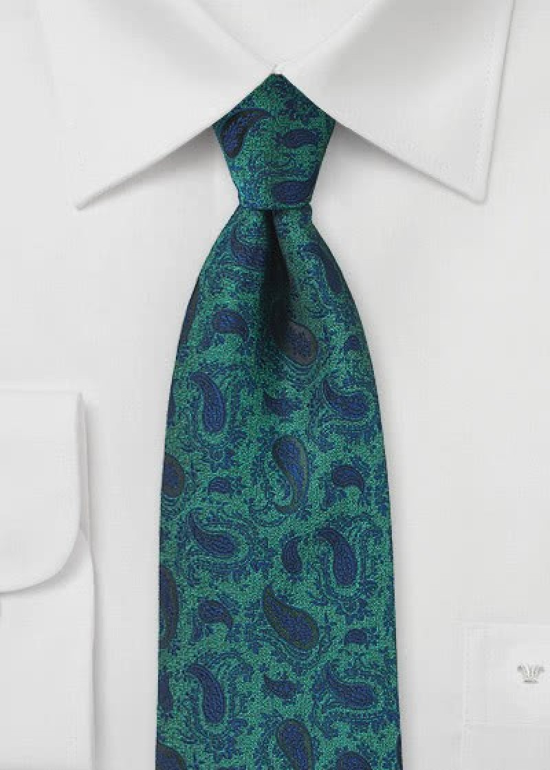Stropdas aqua koningblauw Paisleymotief
