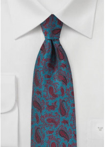 Stropdas petrol bordeaux Paisley