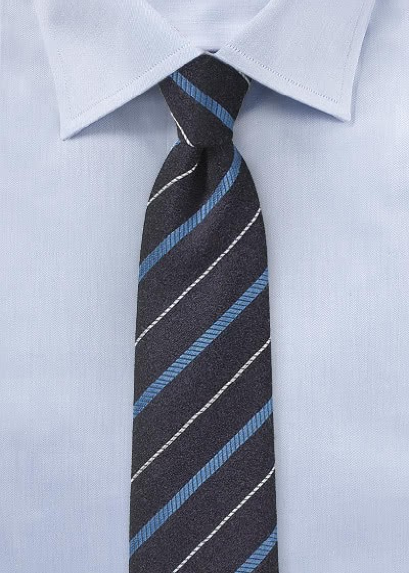 Strepen stropdas met wol, marineblauw