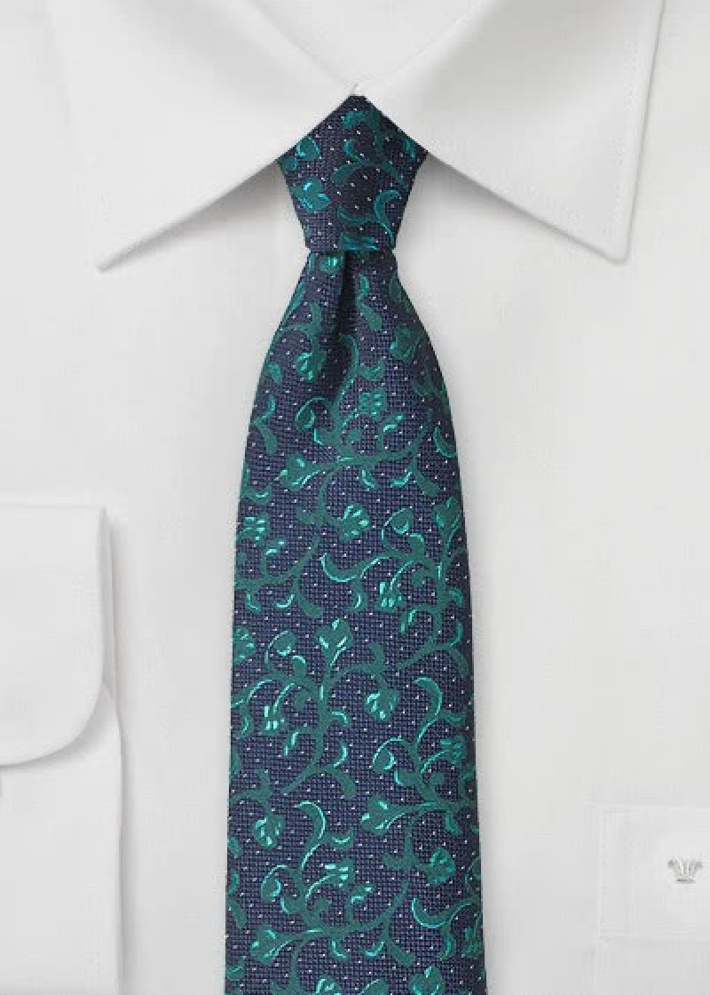 Stropdas twijgenpatroon donker turquoise