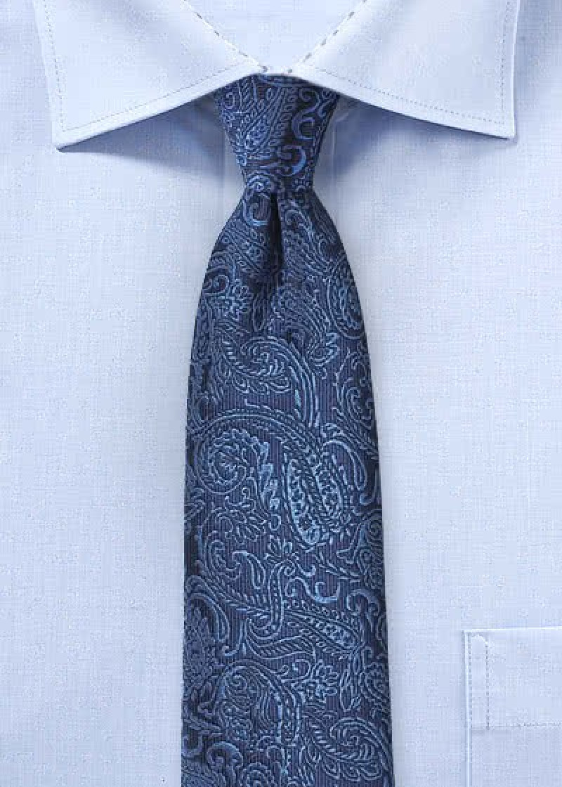 Opvallende stropdas Paisley blauw duivenblauw