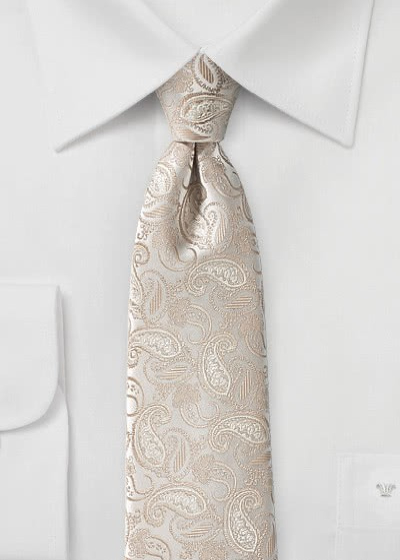 Paisley-motief stropdas parelgrijs zandkleuren